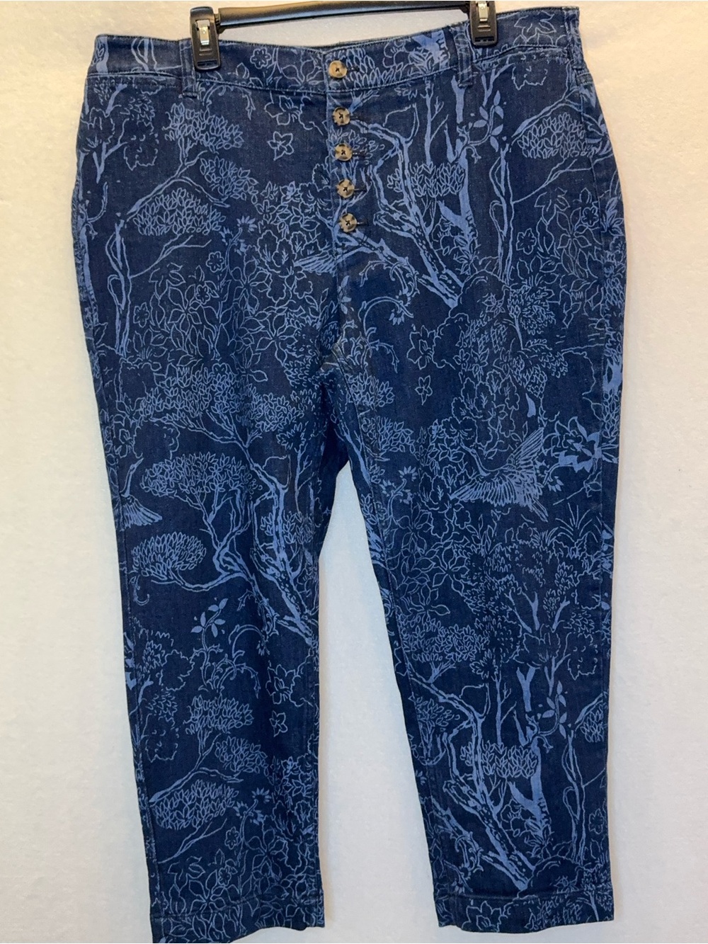 Pilcro and the Letterpress Blue Floral High-rise Slim Jeans 18W Upscale Casual